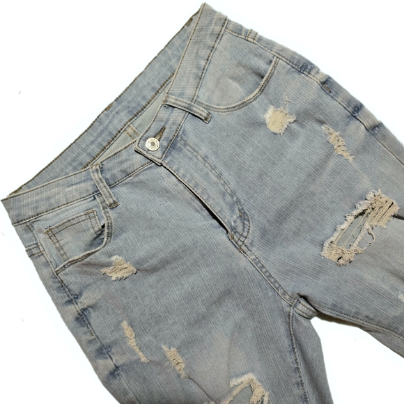 ⚫️ High Waisted Ripped Hole Distressed Light Wash Denim Skinny Jeans Medium 6 - Picture 4 of 8